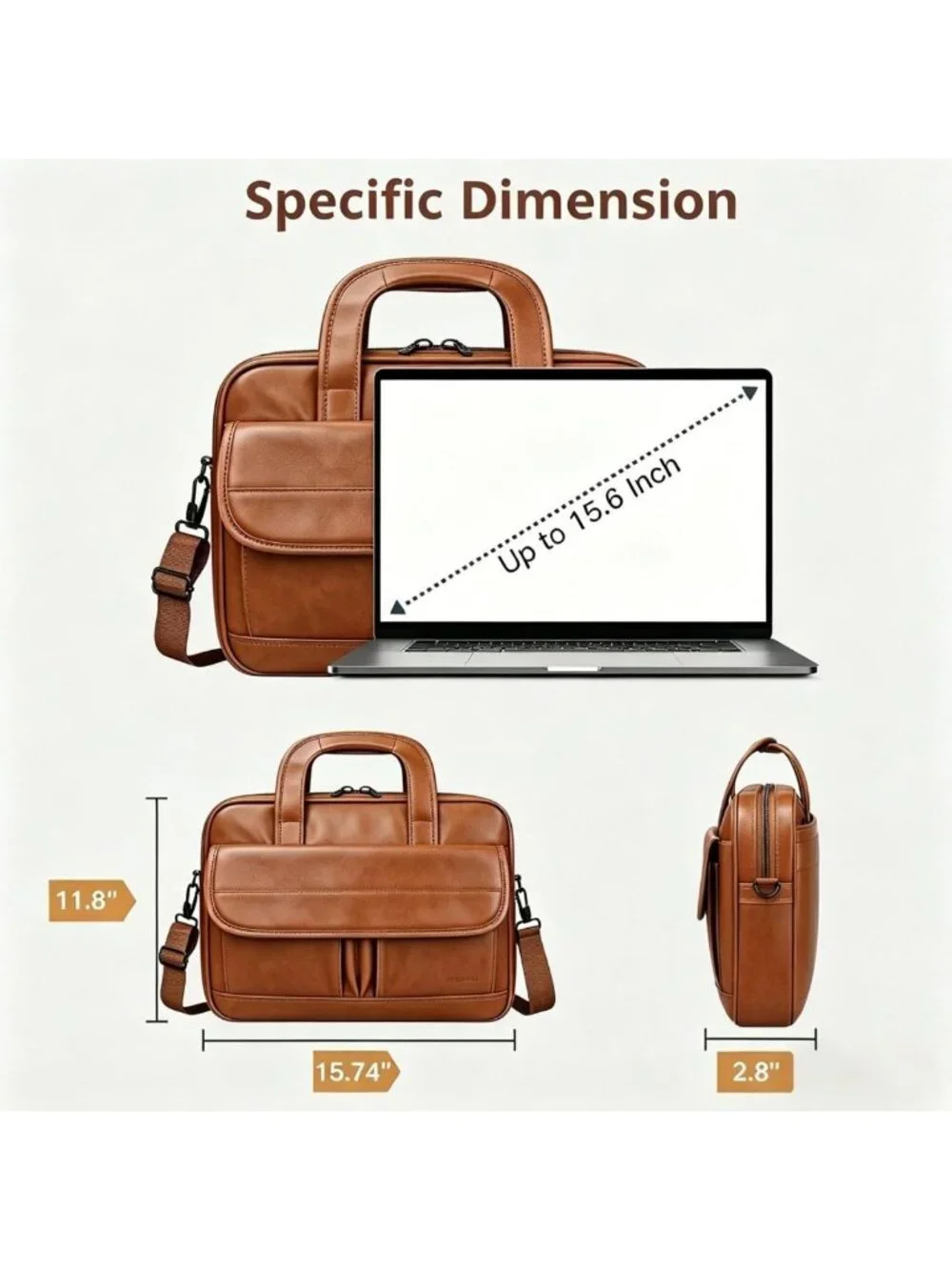 Stylish Brown Leather Laptop Bag for Men, 15.6